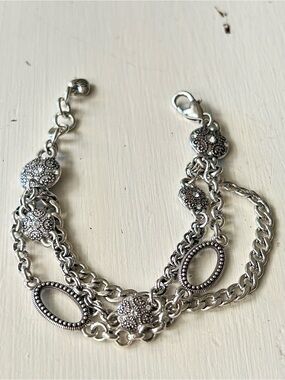 Brighton Fifth Ave triple-strand bracelet w/filigree links clear crystal accents